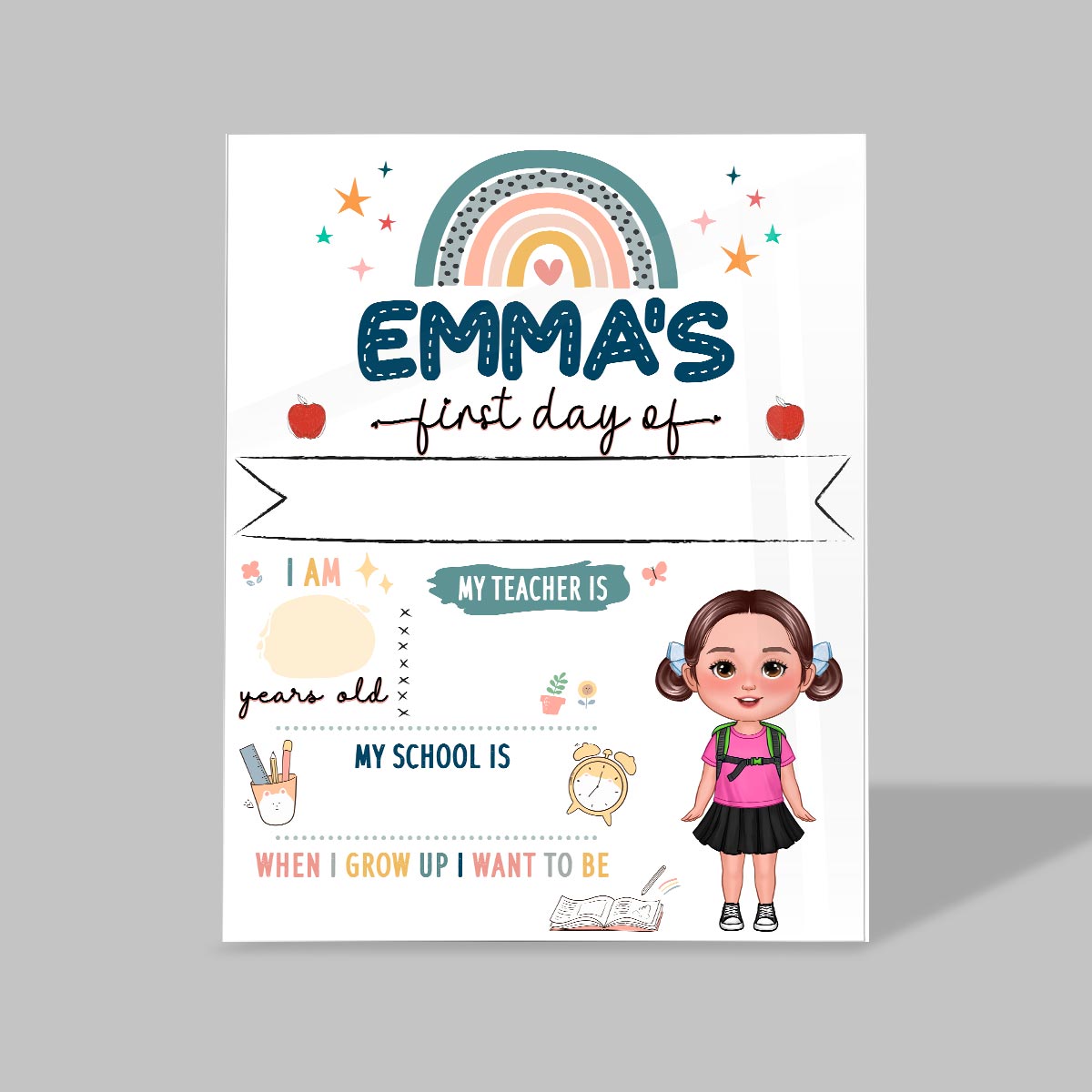 Boho Rainbow Cute Kid Personalized Back To School Sign