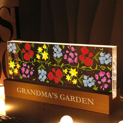 Custom Family Friends Sisters Birth Flower Bouquet Artwork Minimalist Personalized Acrylic Block LED Night Light