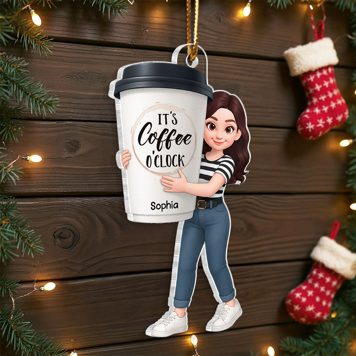 Coffee Girl 3D Effect - Personalized Acrylic Ornament - Christmas Gift For Coffee Lovers