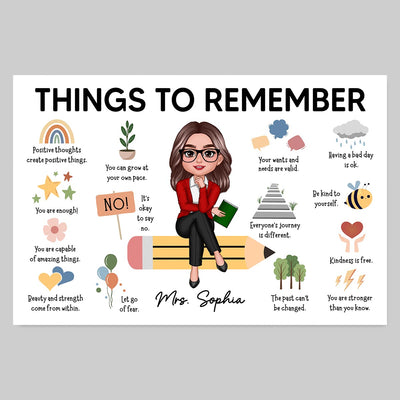 Things to Remember Gift For Teacher Personalized Poster, Appreciation Gift, Back To School Gift