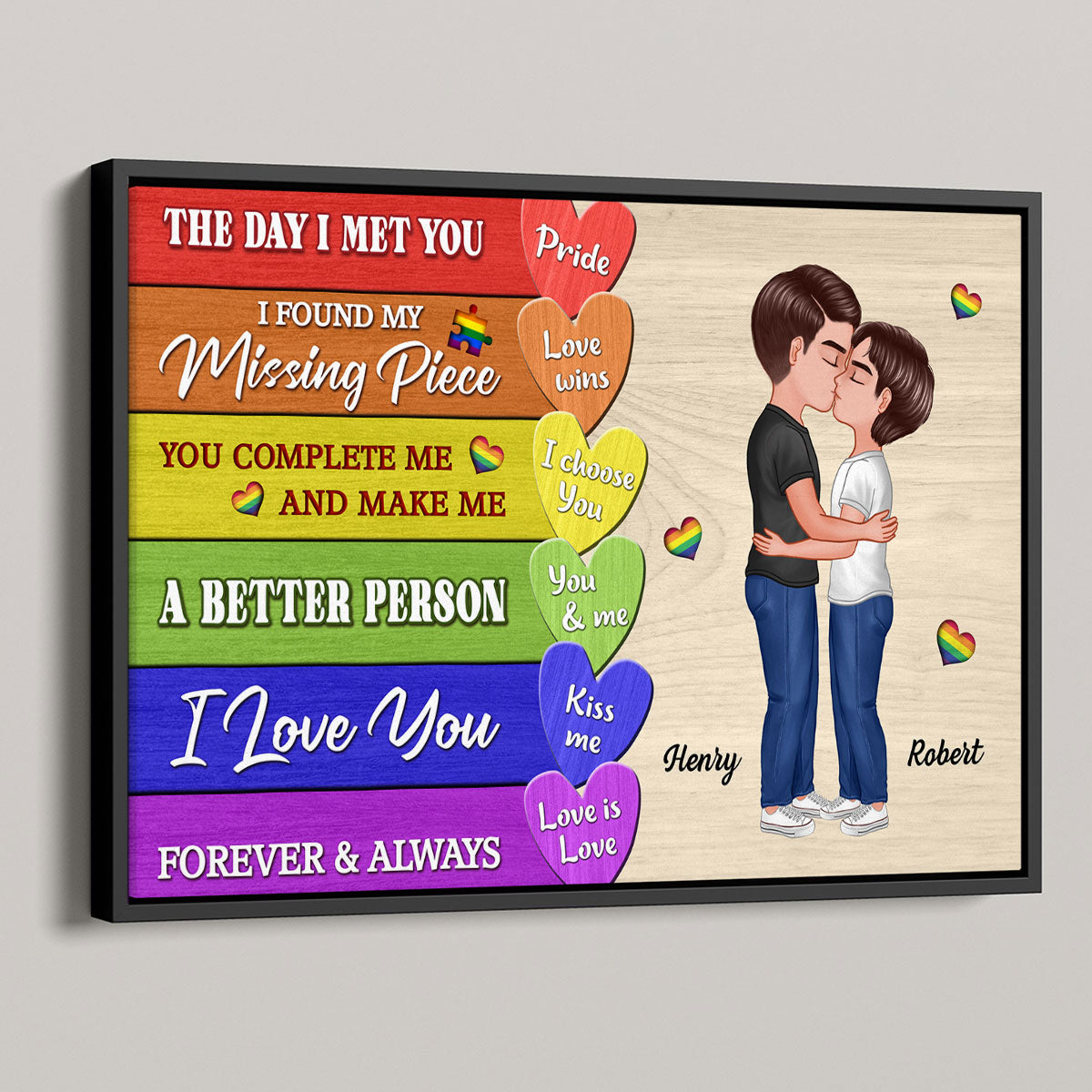 Couple Kissing Colorful Woods Pallete Personalized Poster, Pride Month gift
