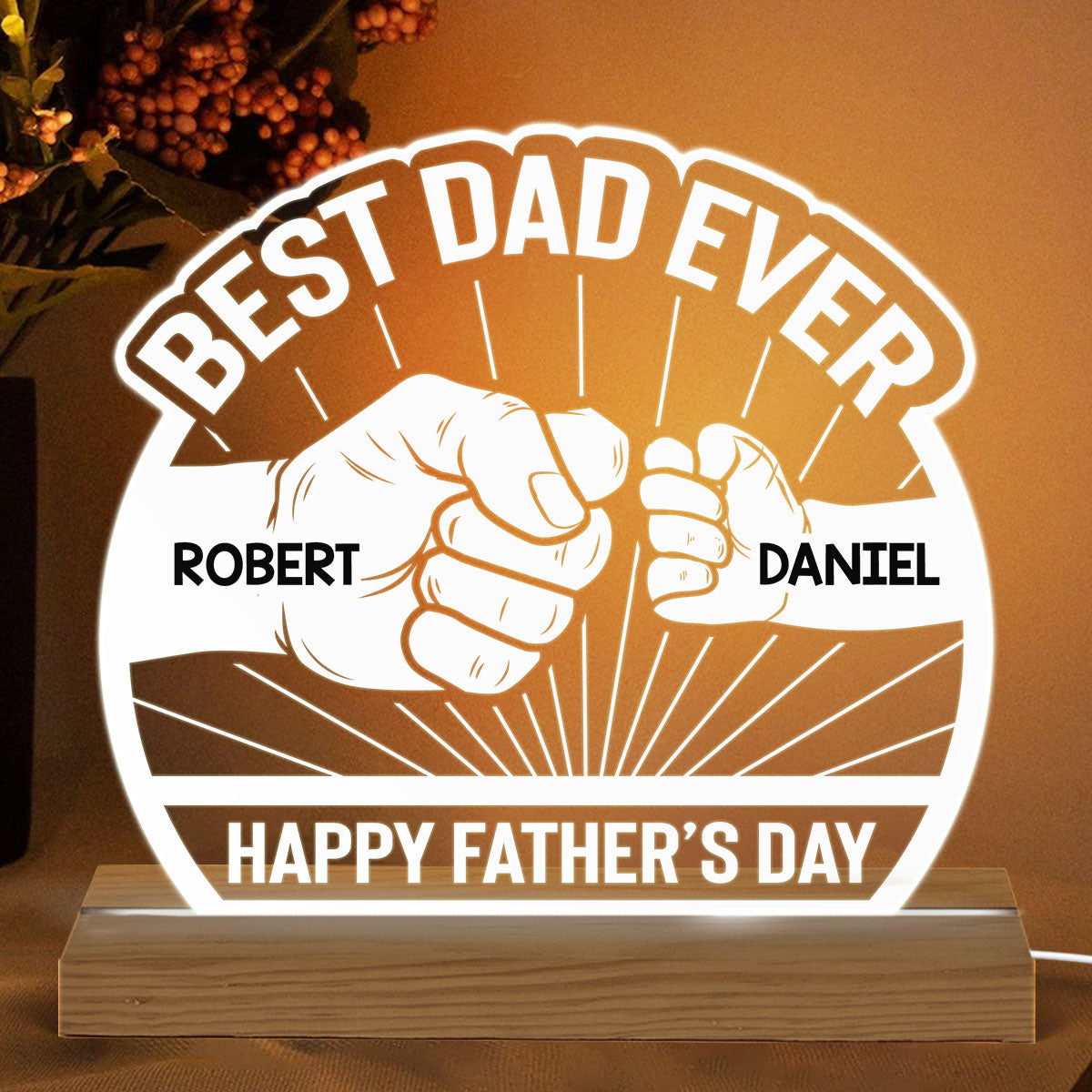 Best Dad Ever Punch Hands Personalized Acrylic Custom Shape LED Night Light