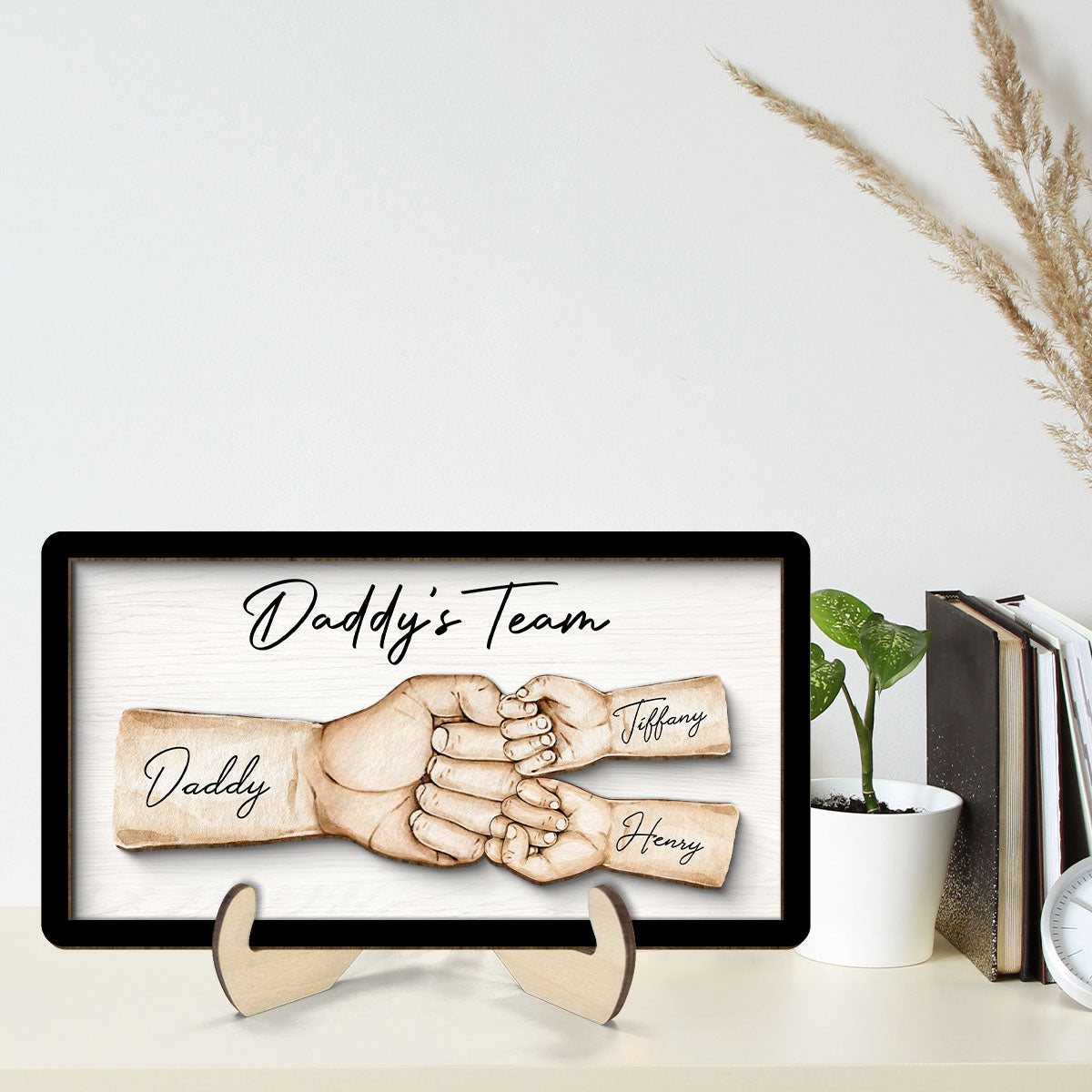 Daddy's Team Fist Bump Personalized 2-Layer Wooden Plaque, Unique Father's Day Gift for Dad, Gift for Husband