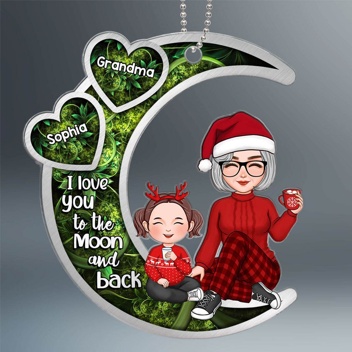 Galaxy Pattern Cute Grandma & Grandkid On Moon Christmas Gift Personalized Acrylic Ornament