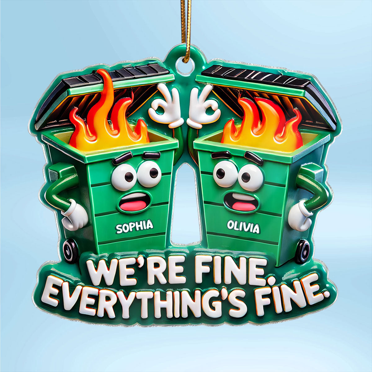 Work Bestie Dumpster Fire Funny Gift For Colleagues 3D Effect Personalized Acrylic Flat Ornament