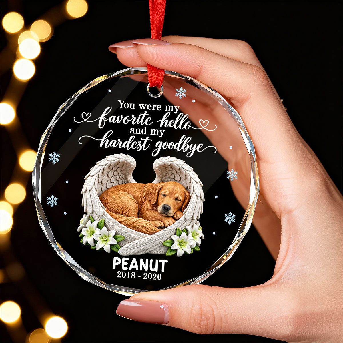 Custom Dog Cat Pet Memorial Angel Wings - Personalized Glass Ornament - Christmas Memorial Ornament For Pet Lovers, Dog Lovers, Cat Lovers