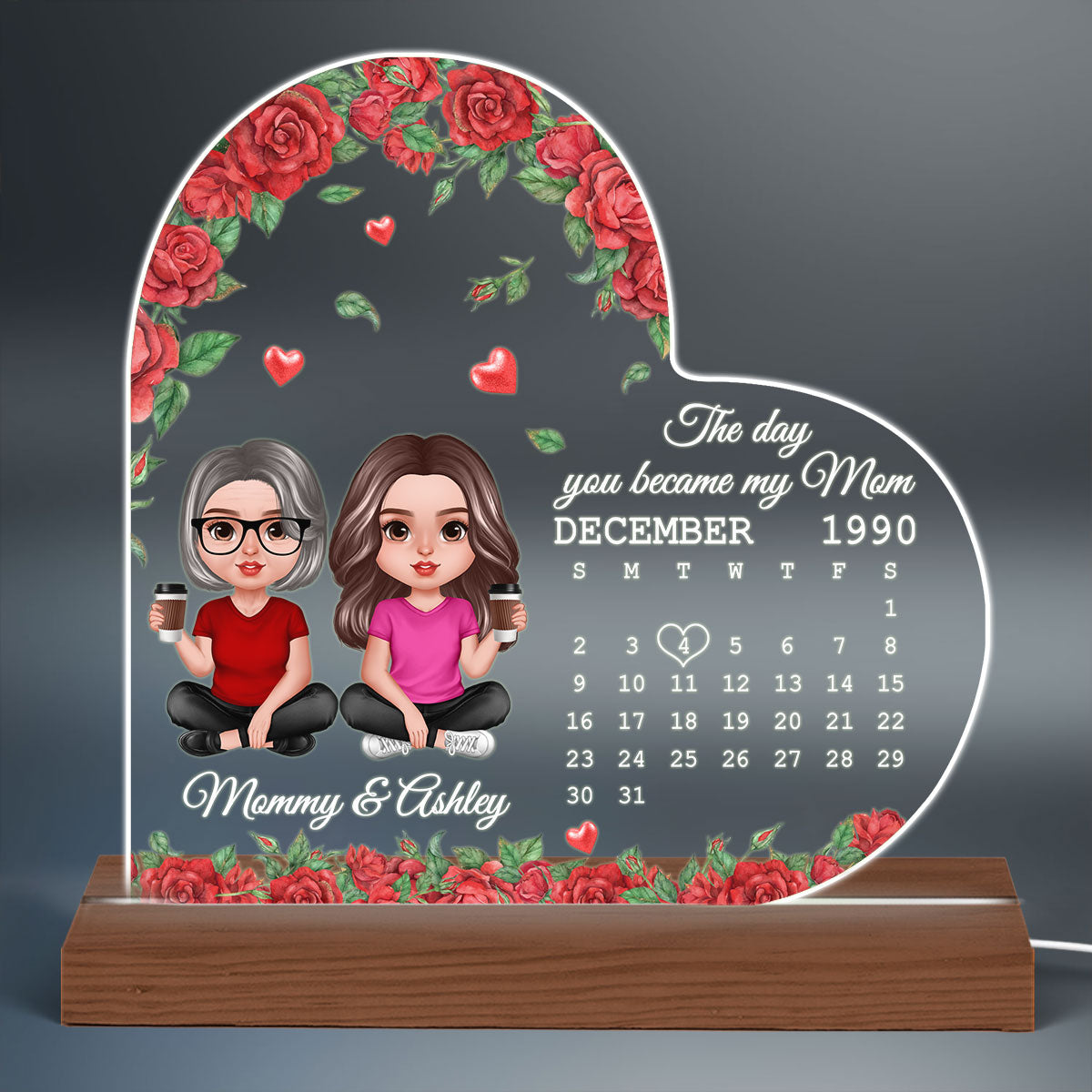 Realistic Doll Mother Daughter Personalized Acrylic Custom Shape LED Night Light - Gift For Mom
