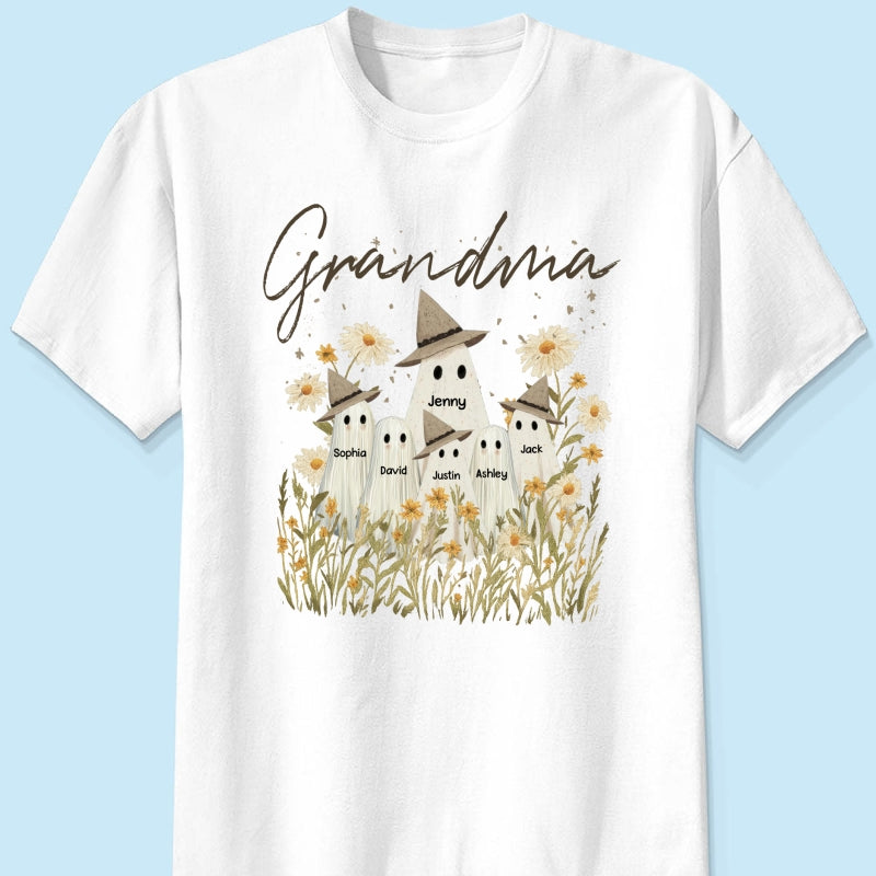 Cute Ghost Grandma And Kids In Wildflowers Spooky Fall Personalized Sweatshirt