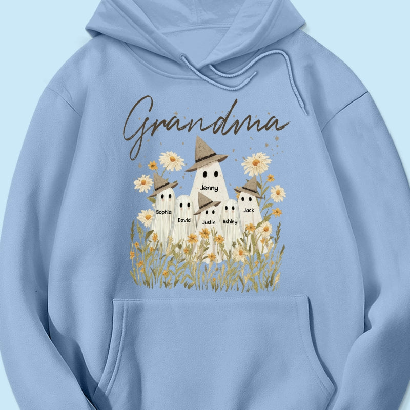 Cute Ghost Grandma And Kids In Wildflowers Spooky Fall Personalized Sweatshirt