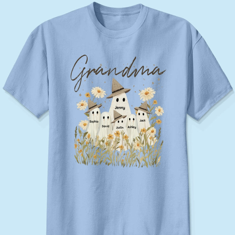 Cute Ghost Grandma And Kids In Wildflowers Spooky Fall Personalized Sweatshirt