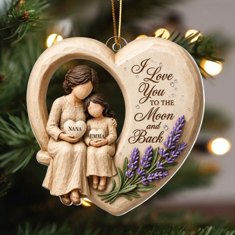 Grandma Loves to the Moon and Back - Personalized Acrylic Ornament - Christmas Gift for Granddaughter Grandson
