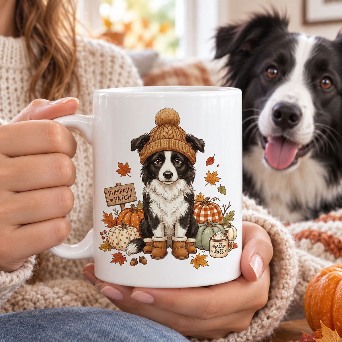 Custom Dog Photo Pumpkin Patch - Personalized Mug - Fall Gift for Dog Moms, Cat Moms, Pet Lovers