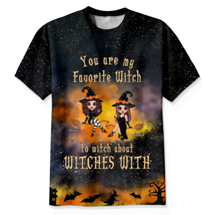 Pretty Witch Besties Witchy Ombre Tie-Dye Pattern Personalized Shirt, Perfect Halloween Matching Costume for Besties