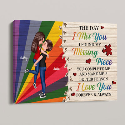 Colorful Wood Pallets The Day I Met You LGBTQ Couple Personalized Canvas, Pride Month Gift