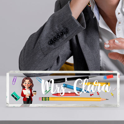 Teacher Things Personalized Acrylic Desk Name Plate, Back To School Gift
