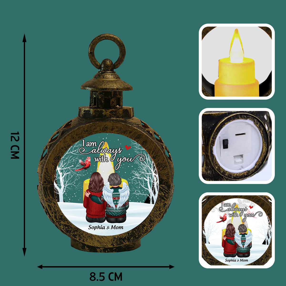 Cardinal Always With You Snow Christmas Memorial Personalized Lantern Ornament, Remembrance Gift, Sympathy Gift