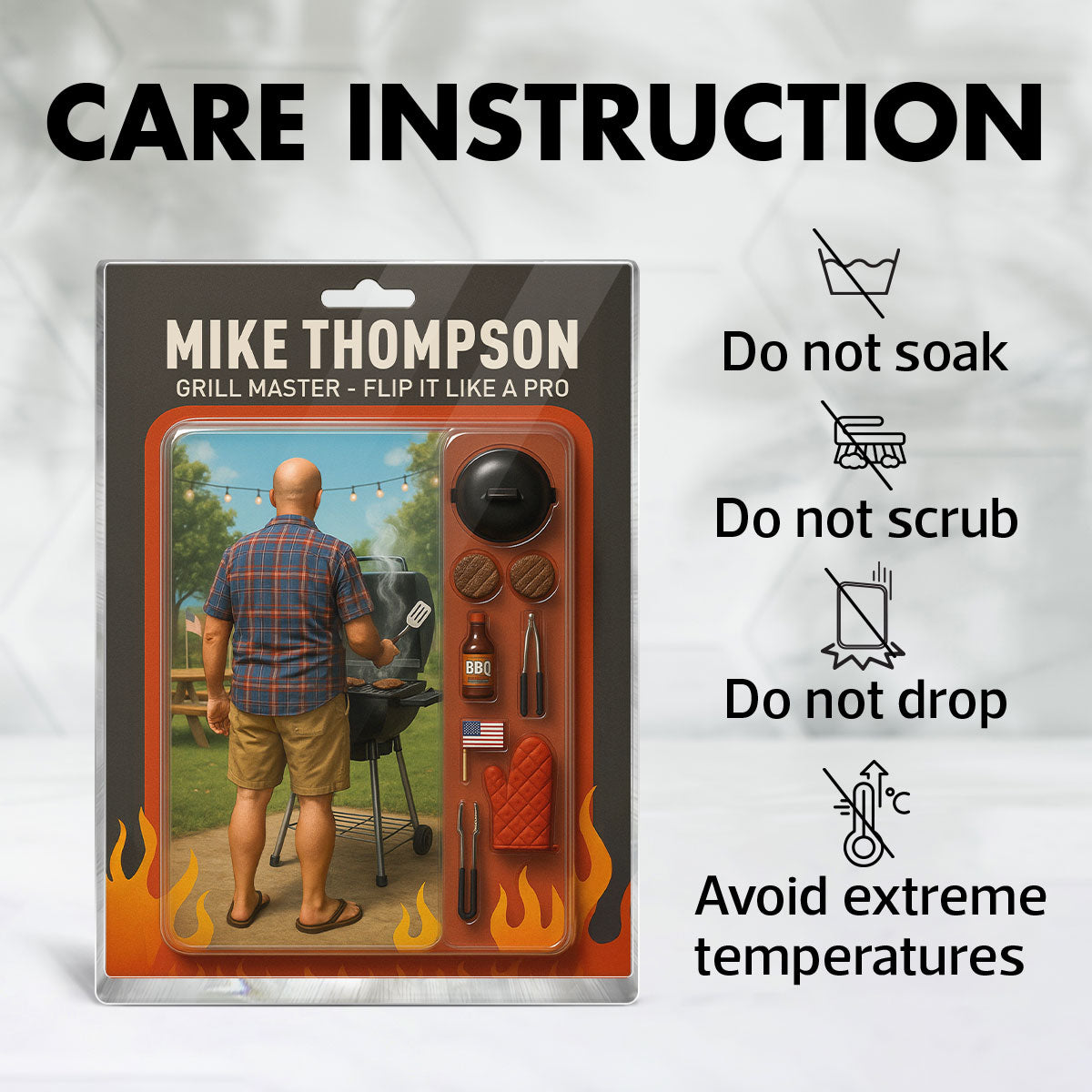 Grilling Master Dad Grandpa Man Realistic Figure Style Personalized Acrylic Block Plaque