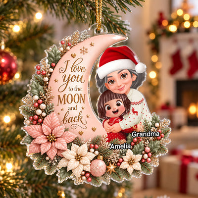 Grandma Loves Grandkid to the Moon - Personalized Acrylic Ornament - Heartfelt Christmas Gift for Granddaughter, Grandson