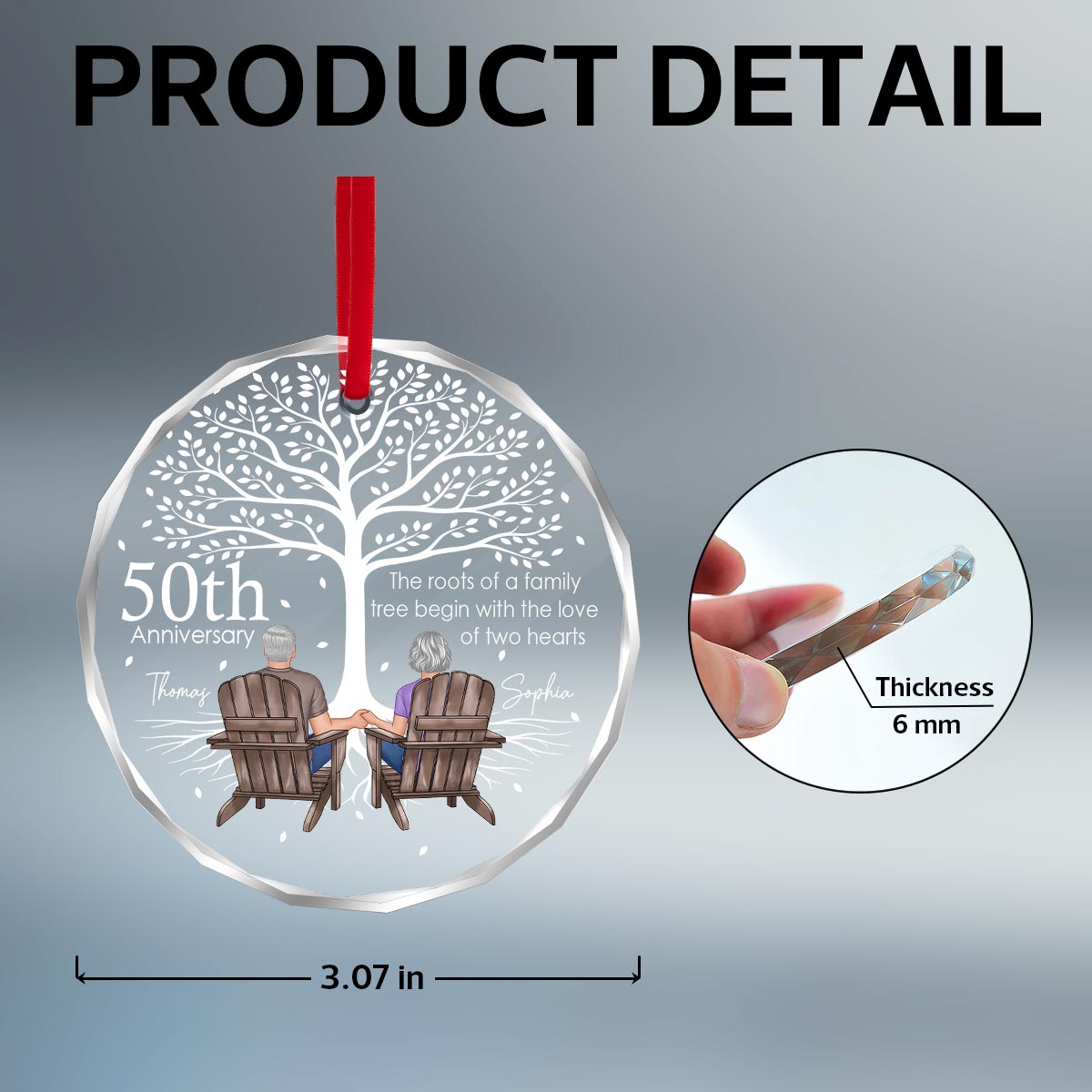 Old Couple Under Tree Anniversary Marriage Gifts for Couple Personalized Glass Ornament, Anniversary Keepsake Gift