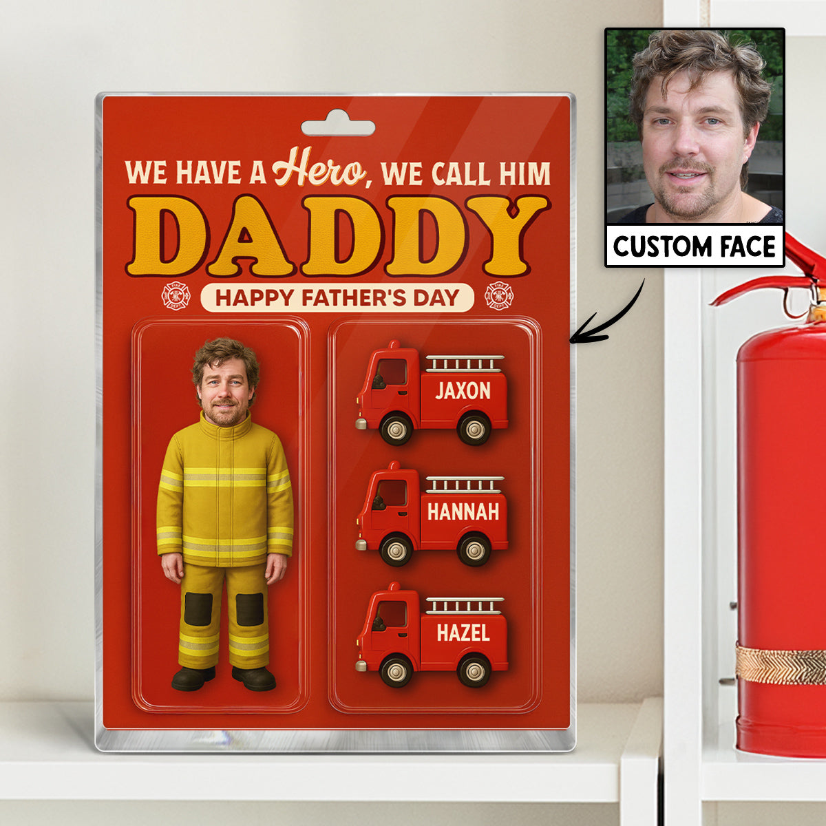 Firefighter Dad Hero Custom Figure 3D Effect Personalized Flat Acrylic Block Plaque, Unique  Gift For Dad