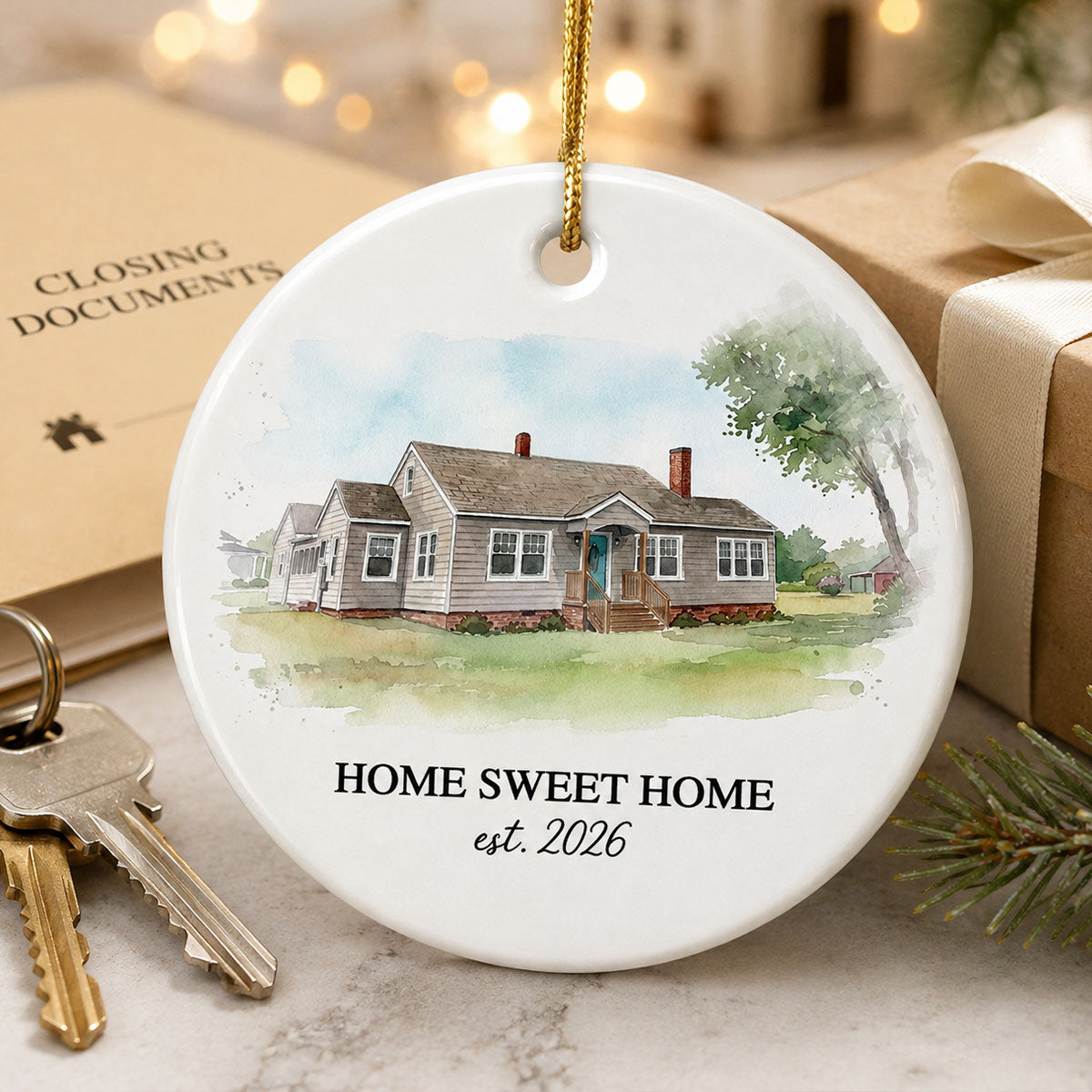 Custom Watercolor House From Photo - Personalized Ceramic Ornament - Christmas Ornament Gift, Housewarming