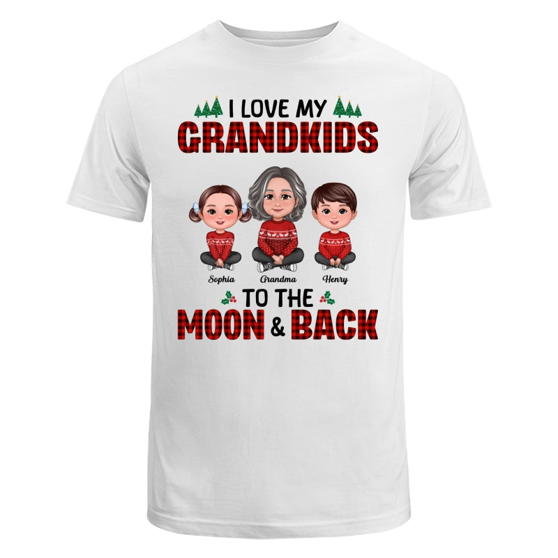 I Love My Grandkids To The Moon And Back Doll Grandma And Kids Sitting Crossed Legs Christmas Personalized Shirt