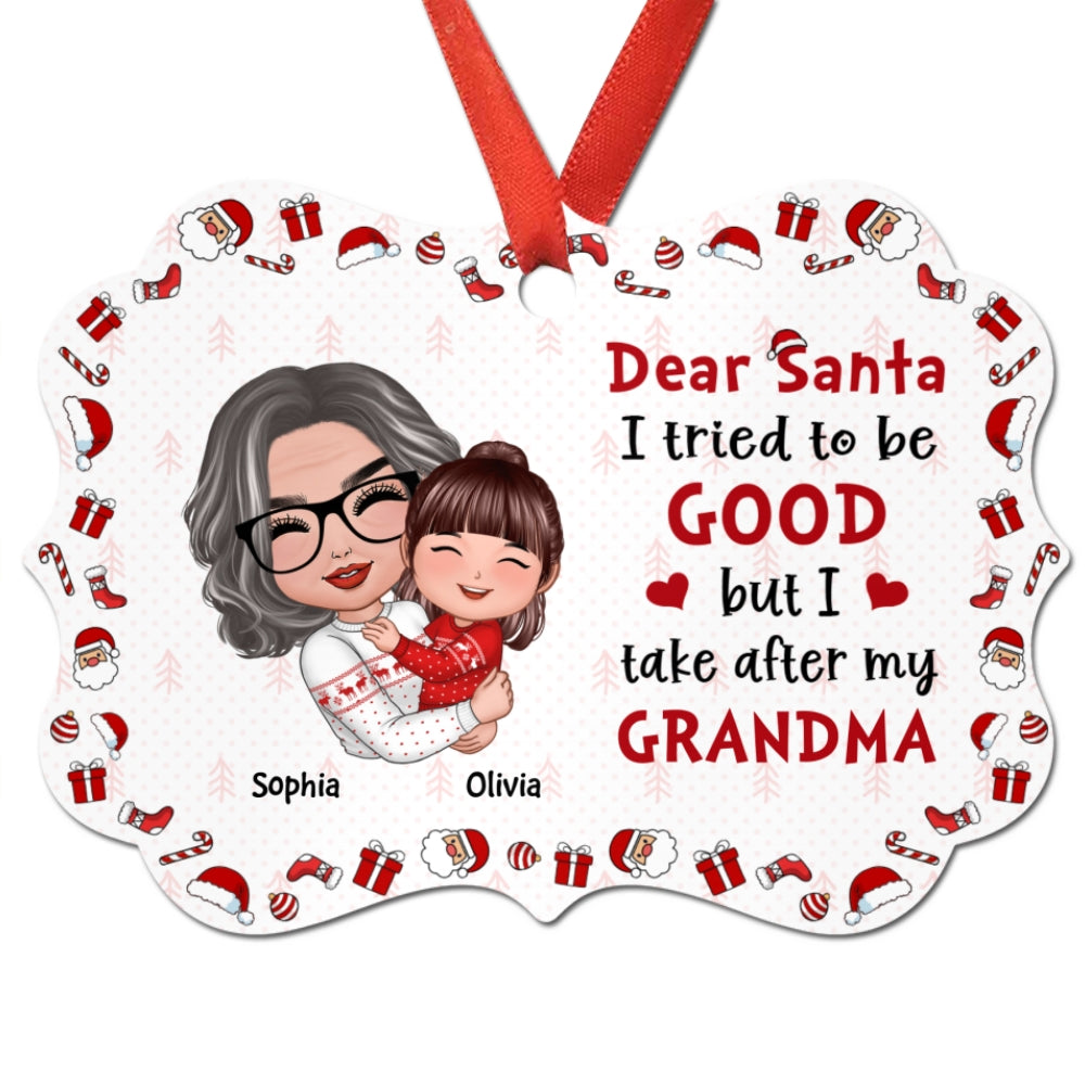 Doll Grandma Hugging Kid Dear Santa I Tried To Be Good Gift For Granddaughter Grandson Personalized Christmas Ornament