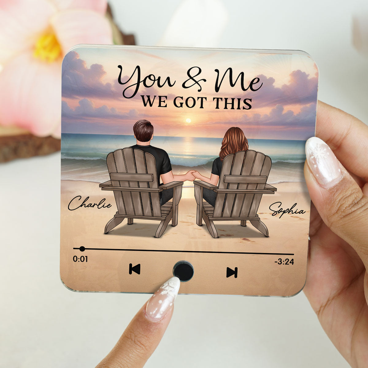 Couple Back View At Beach Favorite Song Personalized Bluetooth Music Fridge Magnet,  Gift For Couple