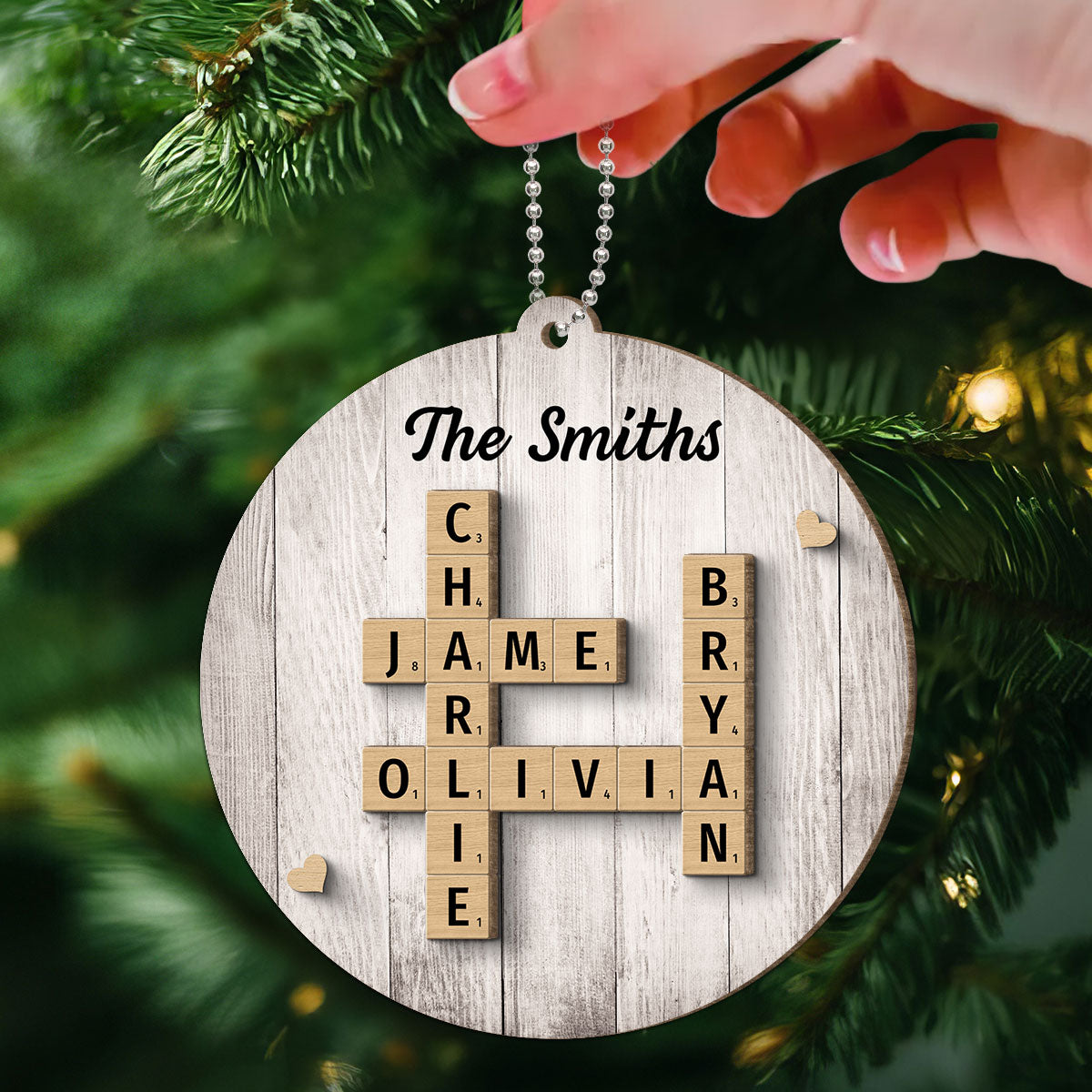 Family Members Names Crossword Puzzle Art Personalized 2-Layer Wooden Ornament