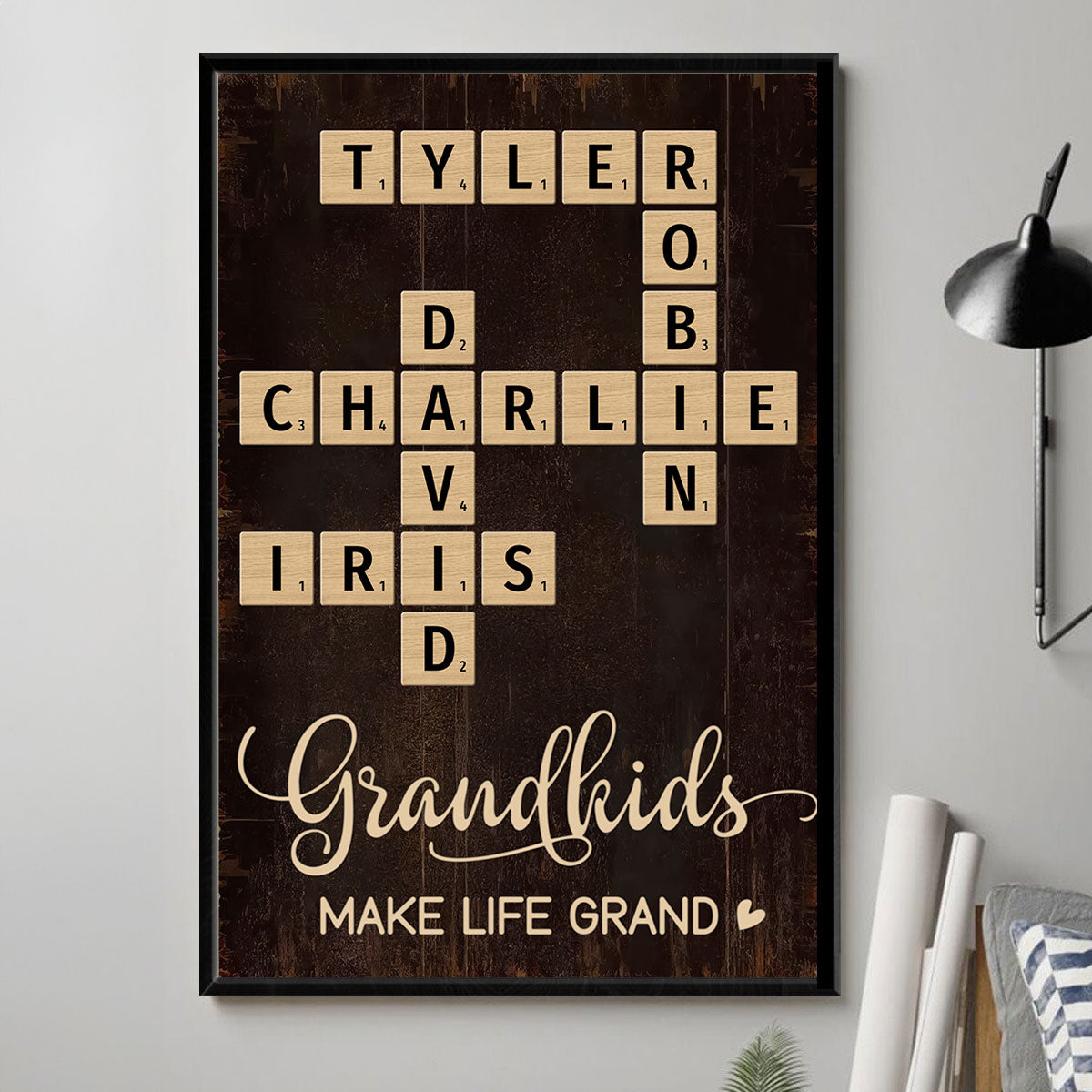 Grandkids Make Life Grand Heart Crossword Puzzle Art Personalized Poster