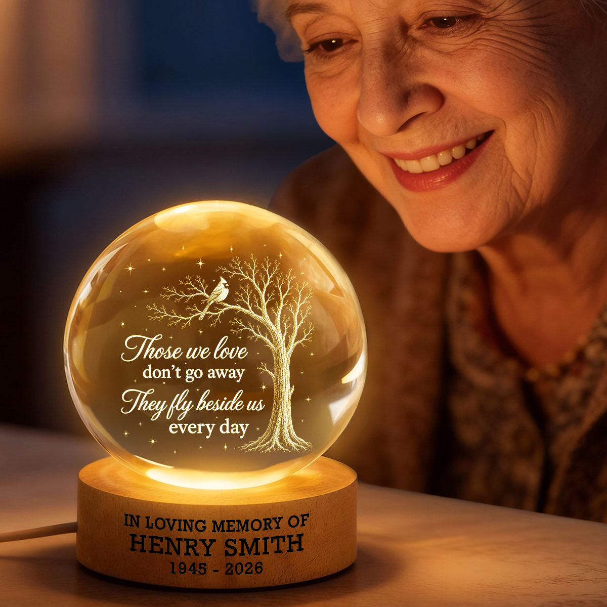 Those We Love Cardinal Tree Memorial - Personalized Crystal Ball - Memorial Gift, Sympathy Gift For Loss Of Loved One