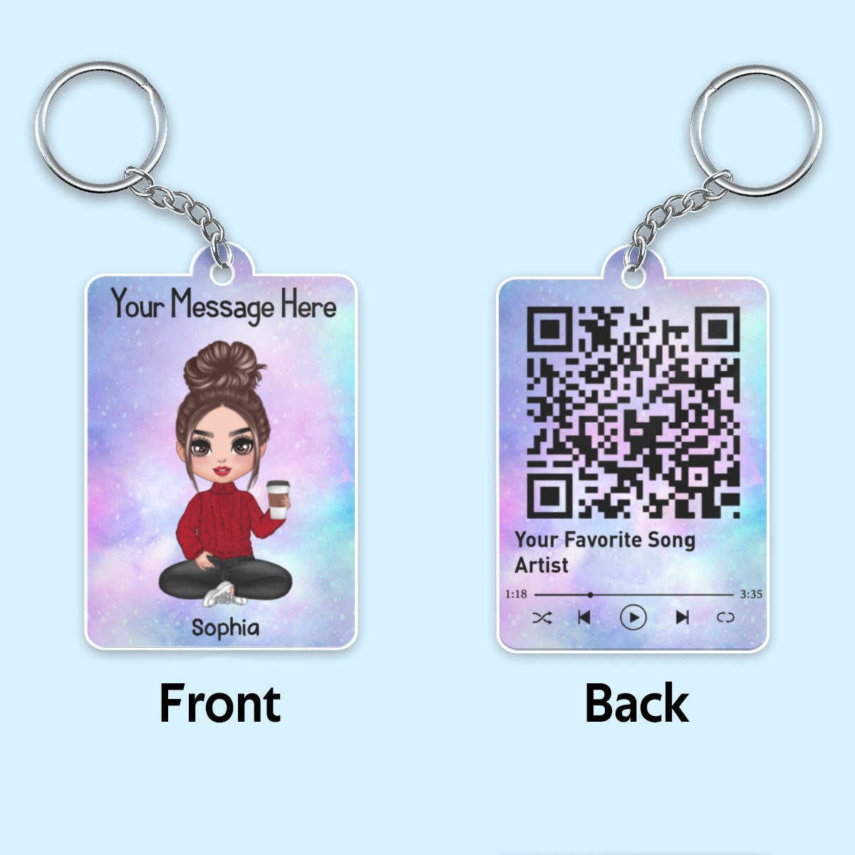 Custom Character Family Member With Favorite Song QR Code Personalized Acrylic Keychain