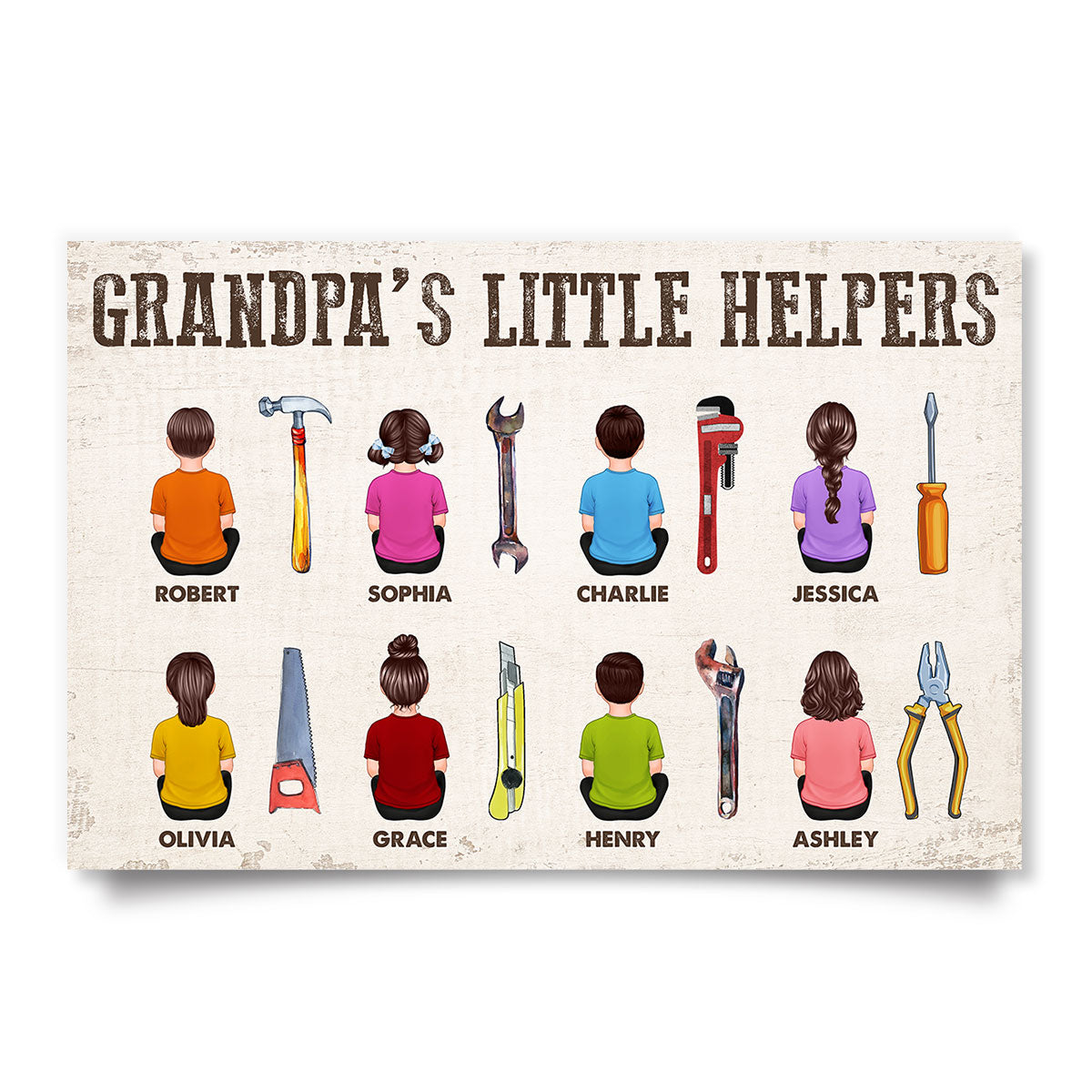 Dad Grandpa Dad Little Helpers Man Kids Dogs Cats Personalized Poster, Meaningful Father's Day Gift for Dad, Gift for Husband