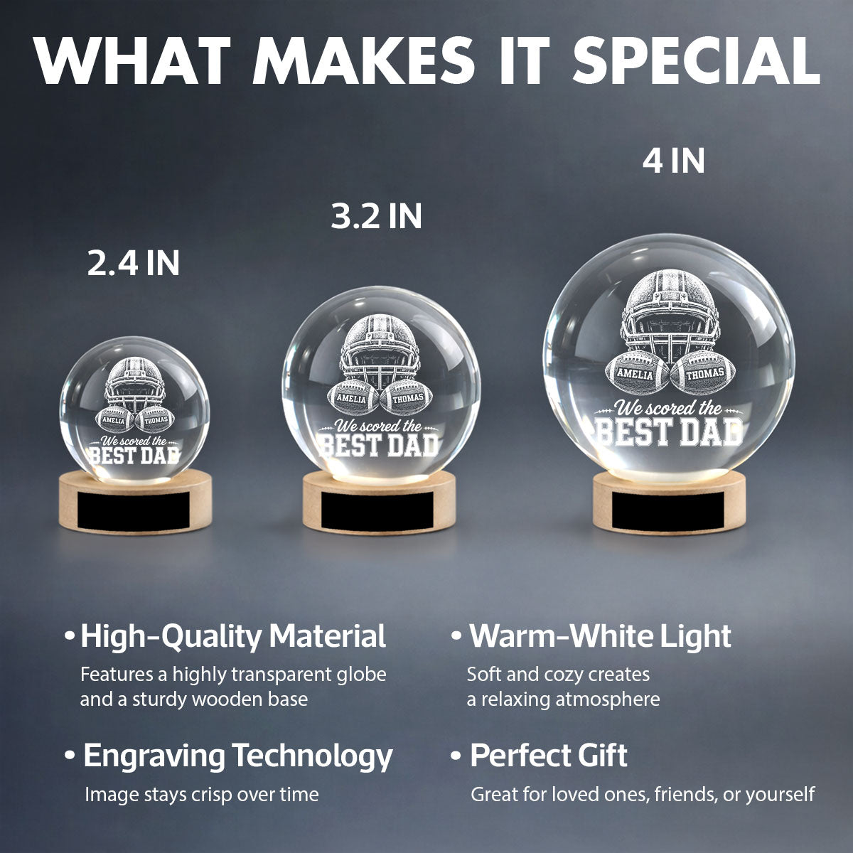 American Football We Scored The Best Dad - Personalized Crystal Ball LED Night Light - Father's Day Gift For Dad, Football Lovers