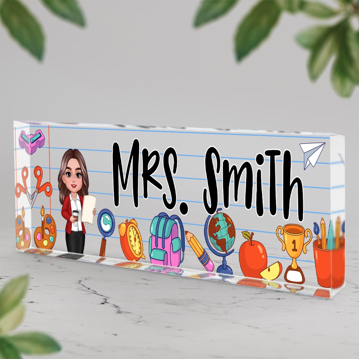 Beautiful Teacher School Things Personalized Acrylic Desk Name Plate, Gift For Teacher, Office Decor