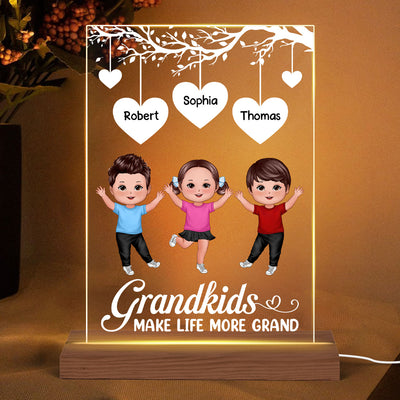 Grandkids Make Life More Grandma Heart Tree Personalized Acrylic Plaque With LED Night Light - Gift For Grandma, Grandpa - Gift For Grandparents
