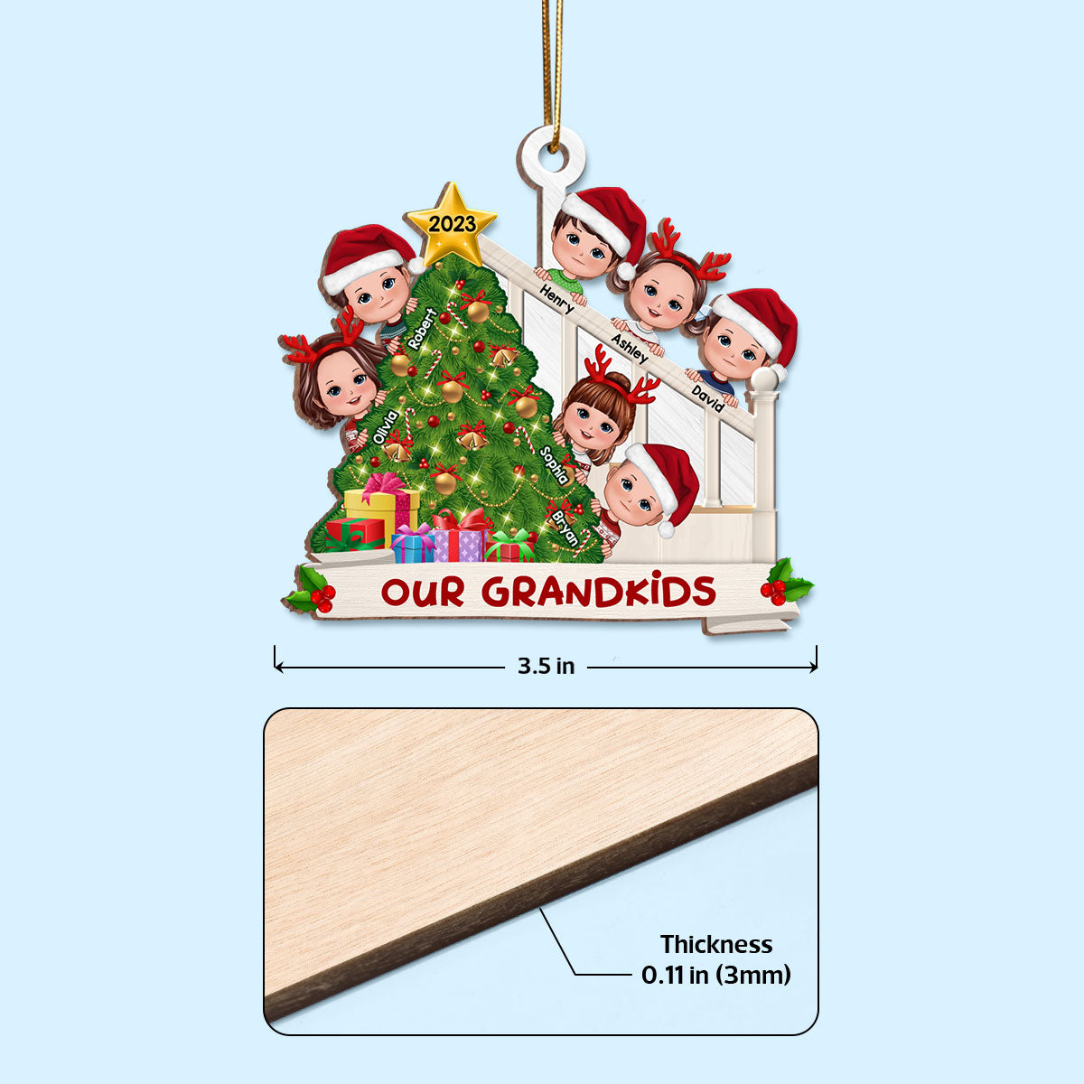 Christmas Tree And Stair Doll Grandkids Gift For Grandma Grandpa Grandparents Personalized Wooden Ornament