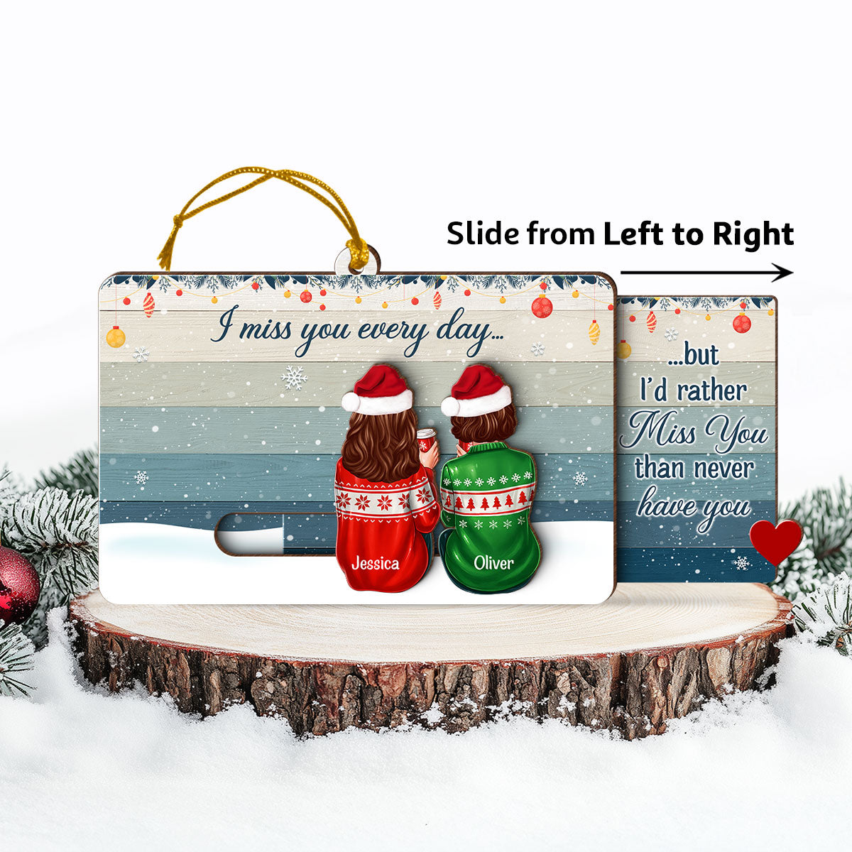 Hidden Message Besties Sisters Long Distance - Personalized Slider Ornament - Christmas Gift