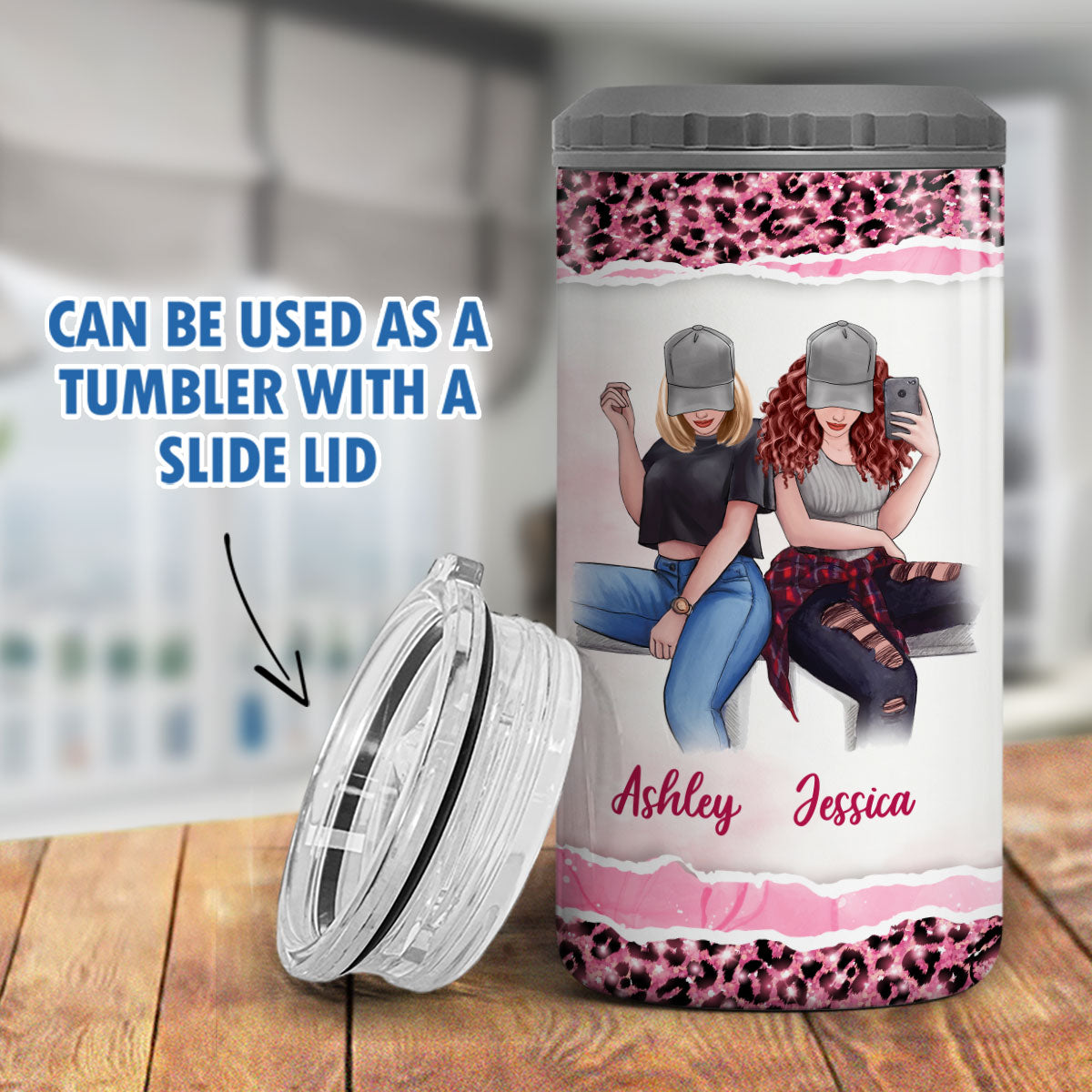 Selfie Besties Gift For Best Friends Personalized 4 In 1 Can Cooler
