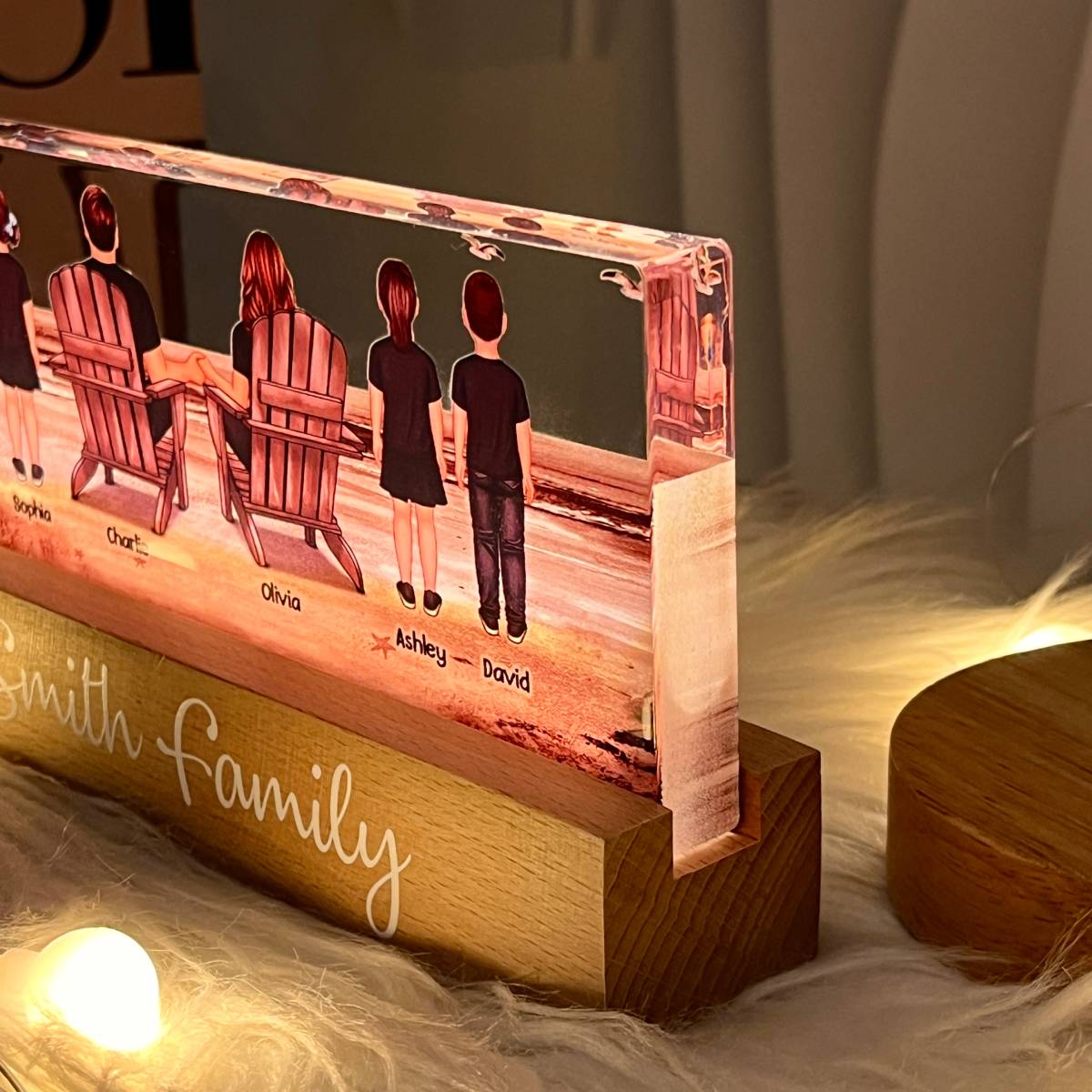 Family At Beach Retro Vintage Personalized Acrylic LED Night Light, Father's Day Gift For Dad, Gift For Husband, Wife