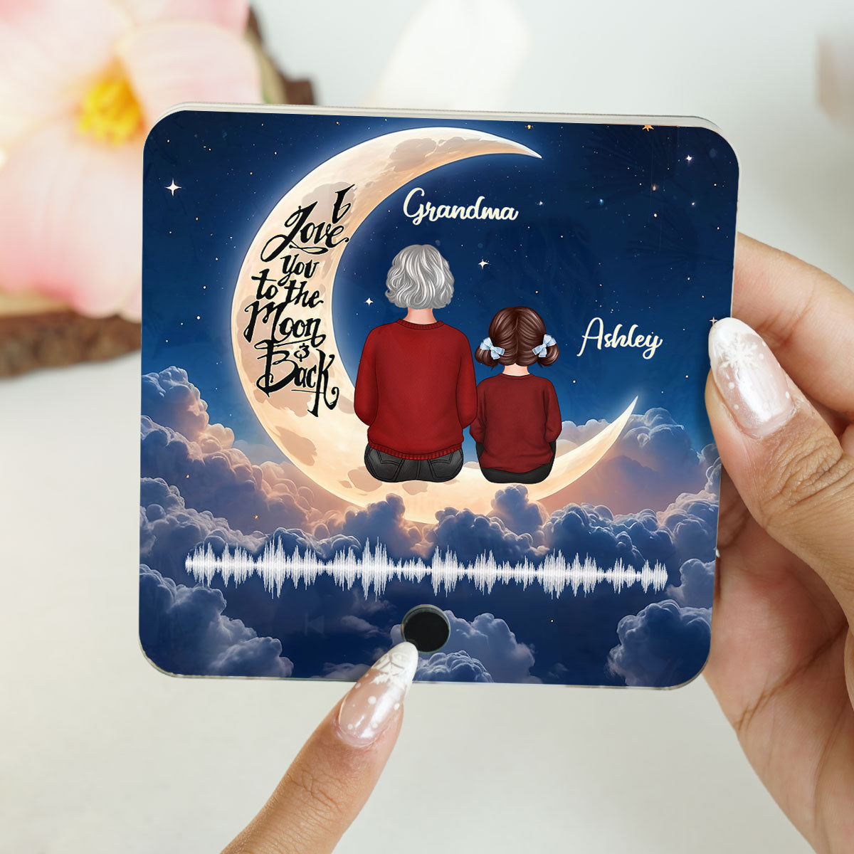 Grandma & Grandkid Back View Love You To The Moon And Back Voice Message Personalized Music Fridge Magnet