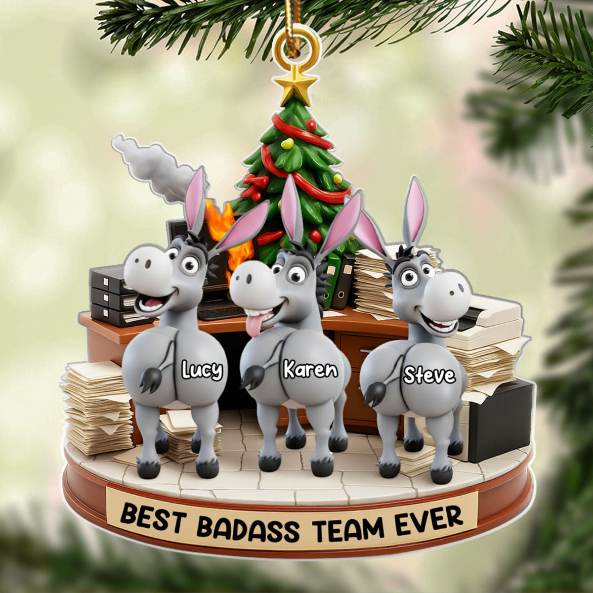 Best Badass Team Ever, Donkey Coworker Office Decoration - Personalized Acrylic Ornament - Custom Employee Gift Exchange, White Elephant Gift