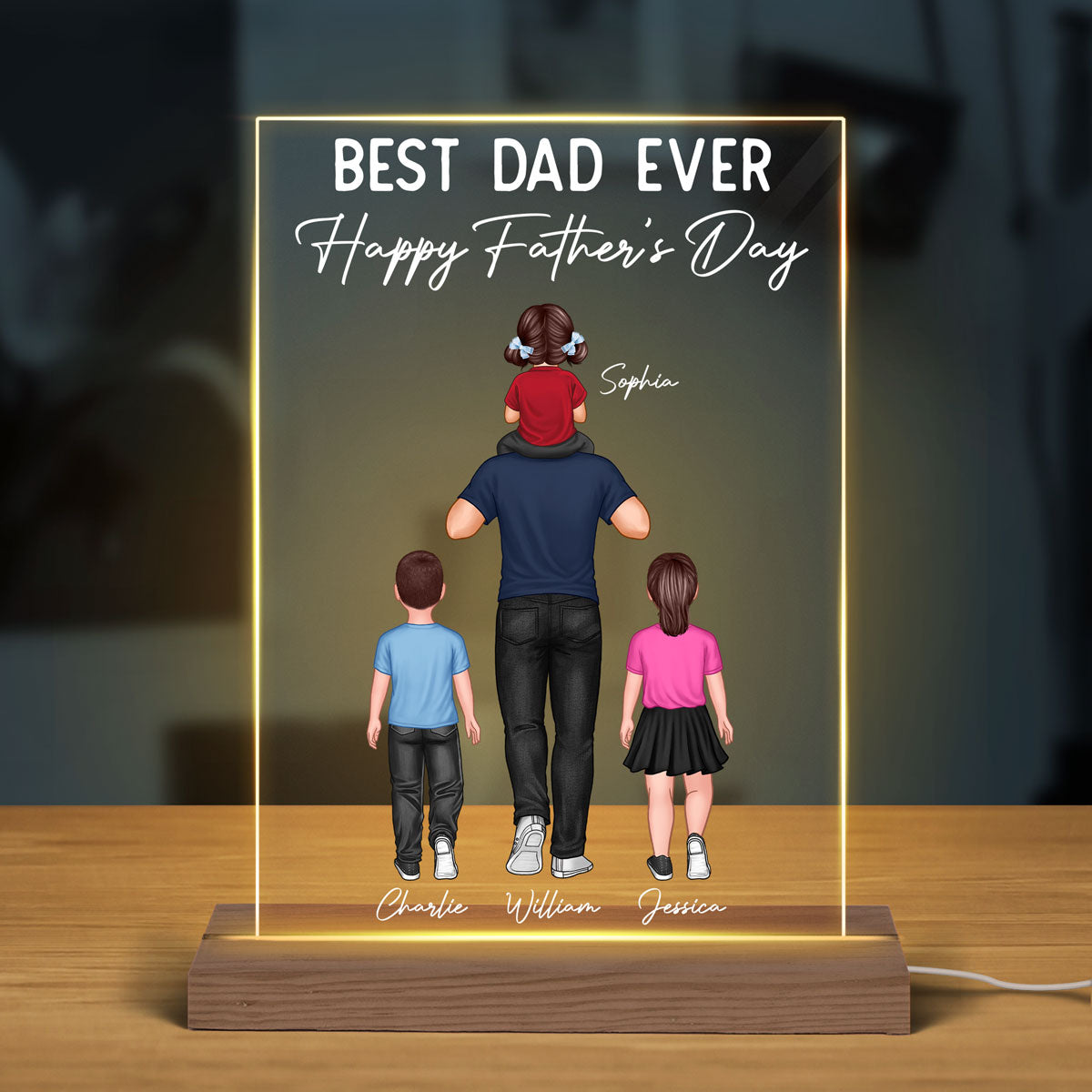 Dad And Kids Piggy Back Personalized LED Night Light, Father's Day Gift For Dad, For Husband