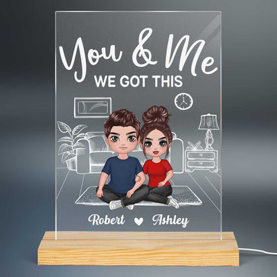 Doll Couple Sitting In House Outline Sketch Personalized Plaque LED Night Light