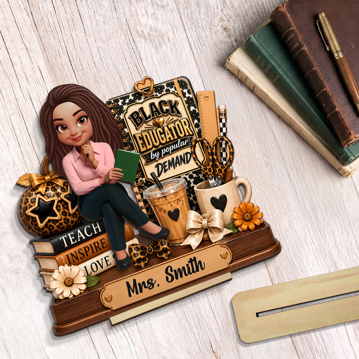 Black Educator by Popular Demand - Personalized 2-Layered Wooden Plaque - Back to School Gift for Teacher