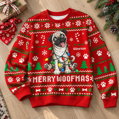 Custom Pet Portrait Quirky Silly Dog - Personalized Faux Knitted Ugly Sweater - Funny Christmas Gift For Dog Lover