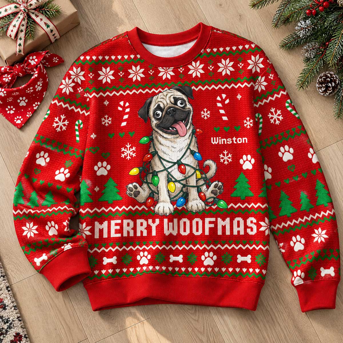 Custom Pet Portrait Quirky Silly Dog - Personalized Faux Knitted Ugly Sweater - Funny Christmas Gift For Dog Lover