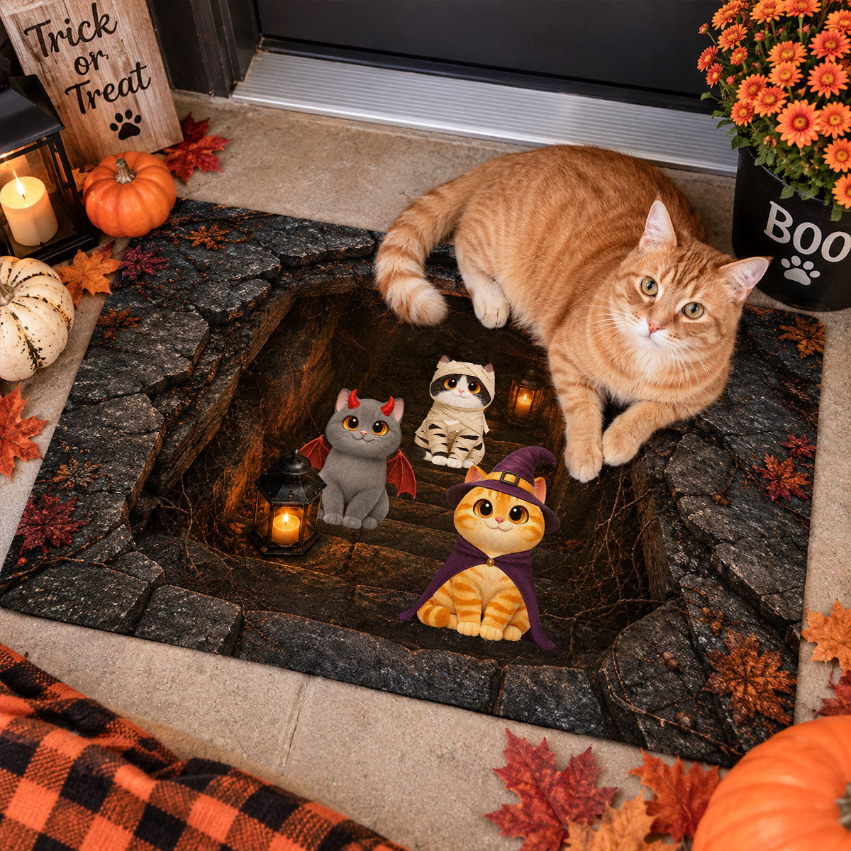 The Purr-fect Boo Crew - Personalized Doormat - Spooky Front Porch Halloween Decor for Cat Moms