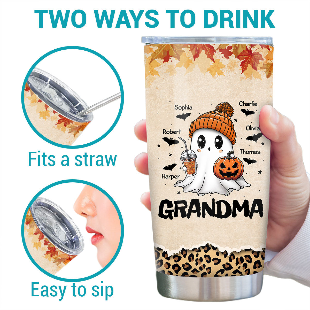 Fall Season Halloween Grandma Boo Personalized Tumbler