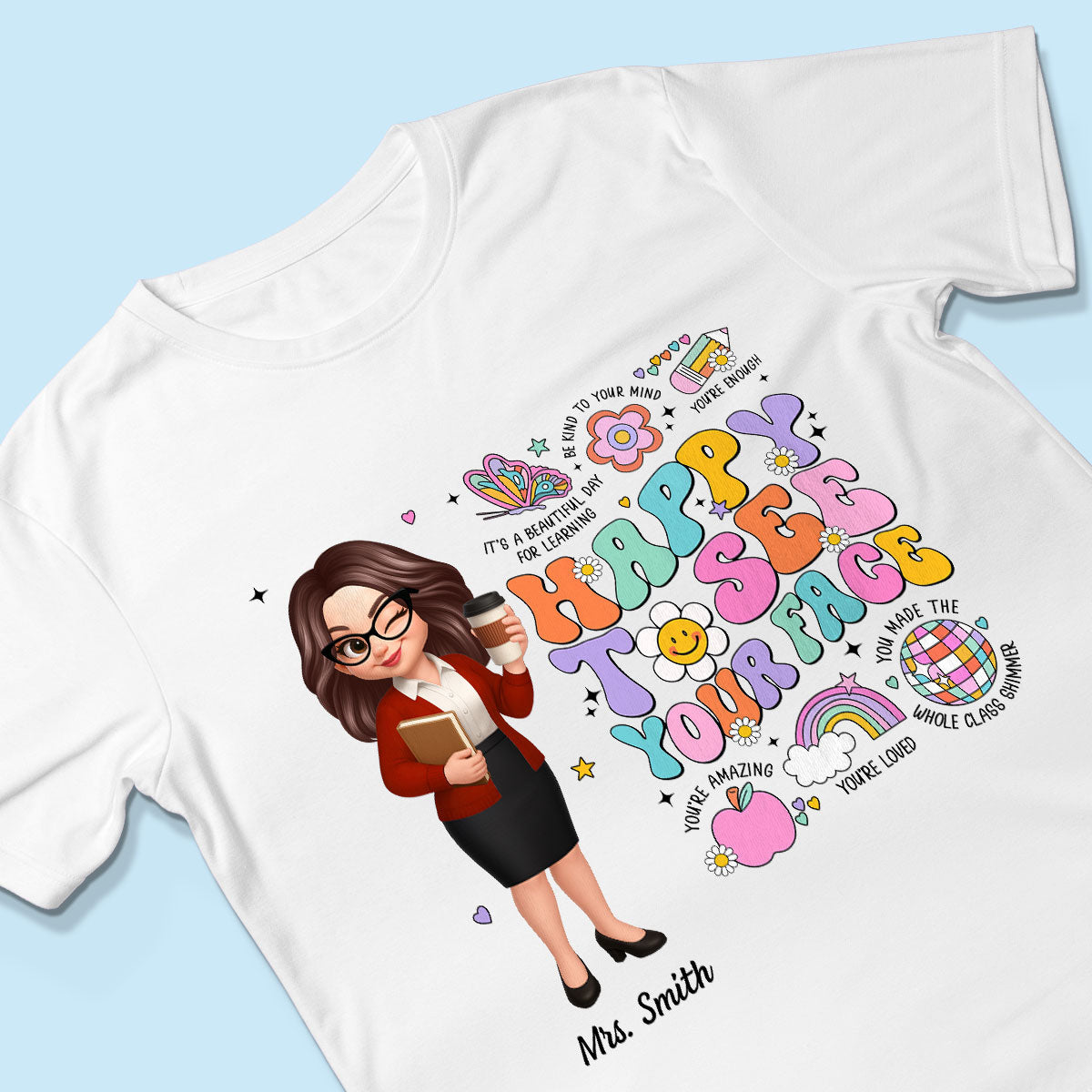 Happy To See Your Face Groovy Retro Persomalized Shirt, Back To School Shirt For Teachers